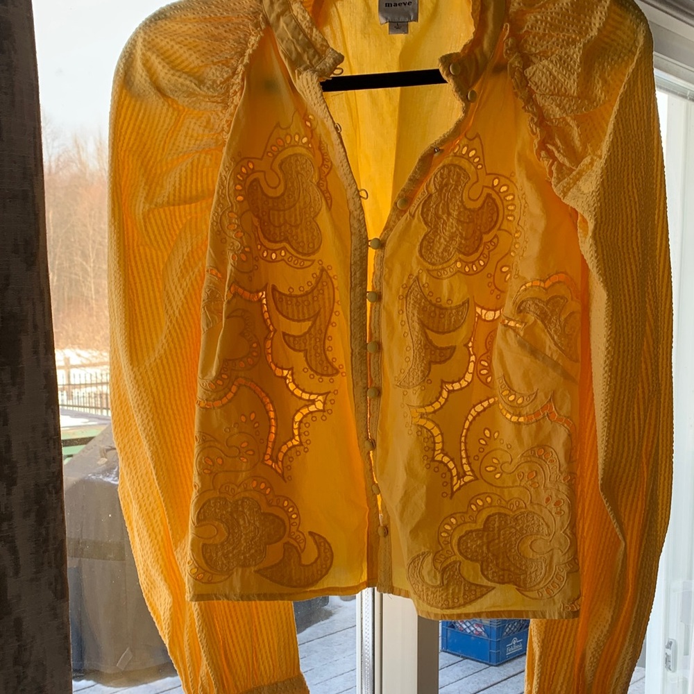 Maeve Yellow Eyelet Embroidered Button-Up Blouse
